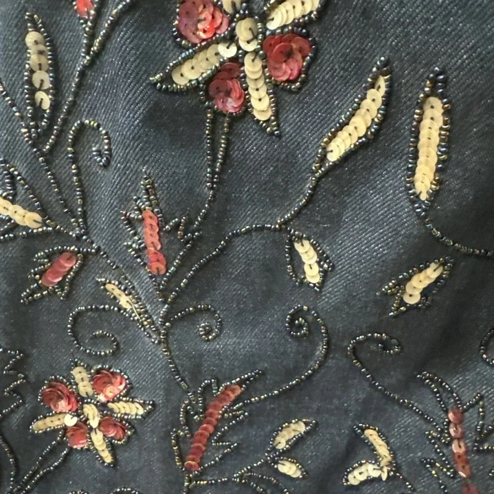 Floral Embellished Denim Hobo Bag 21” from top of handle to bottom